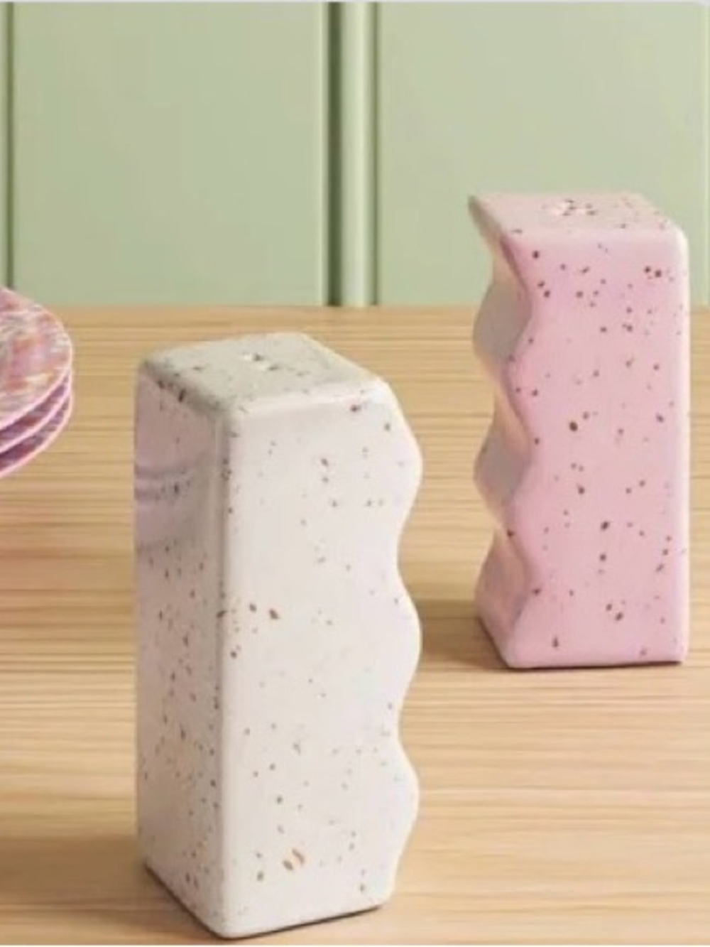 Room Essentials Speckled Ceramic Napkin Holders, Salt & Pepper shaker Pink & Wht
